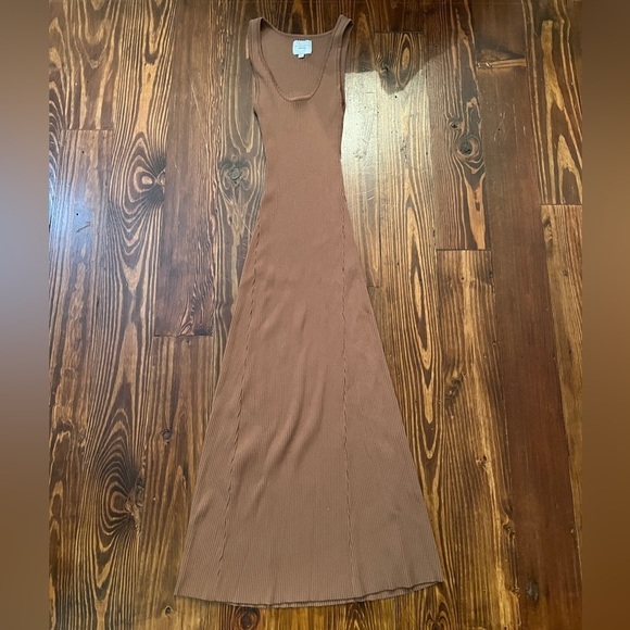 ALLFENIX Ribbed Tank Maxi Dress in Brown Viscose and Nylon Heavy - Picture 2 of 6